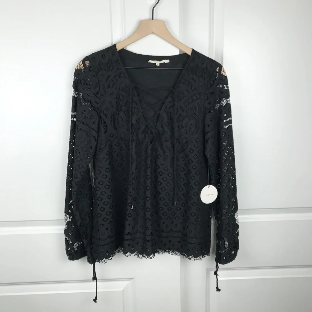 NWT REVOLVE Tularosa Black Lace Puff Long Sleeve with Tie Details Top- S